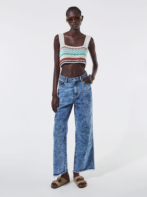 Top cropped de crochê em algodão - Multicolorido