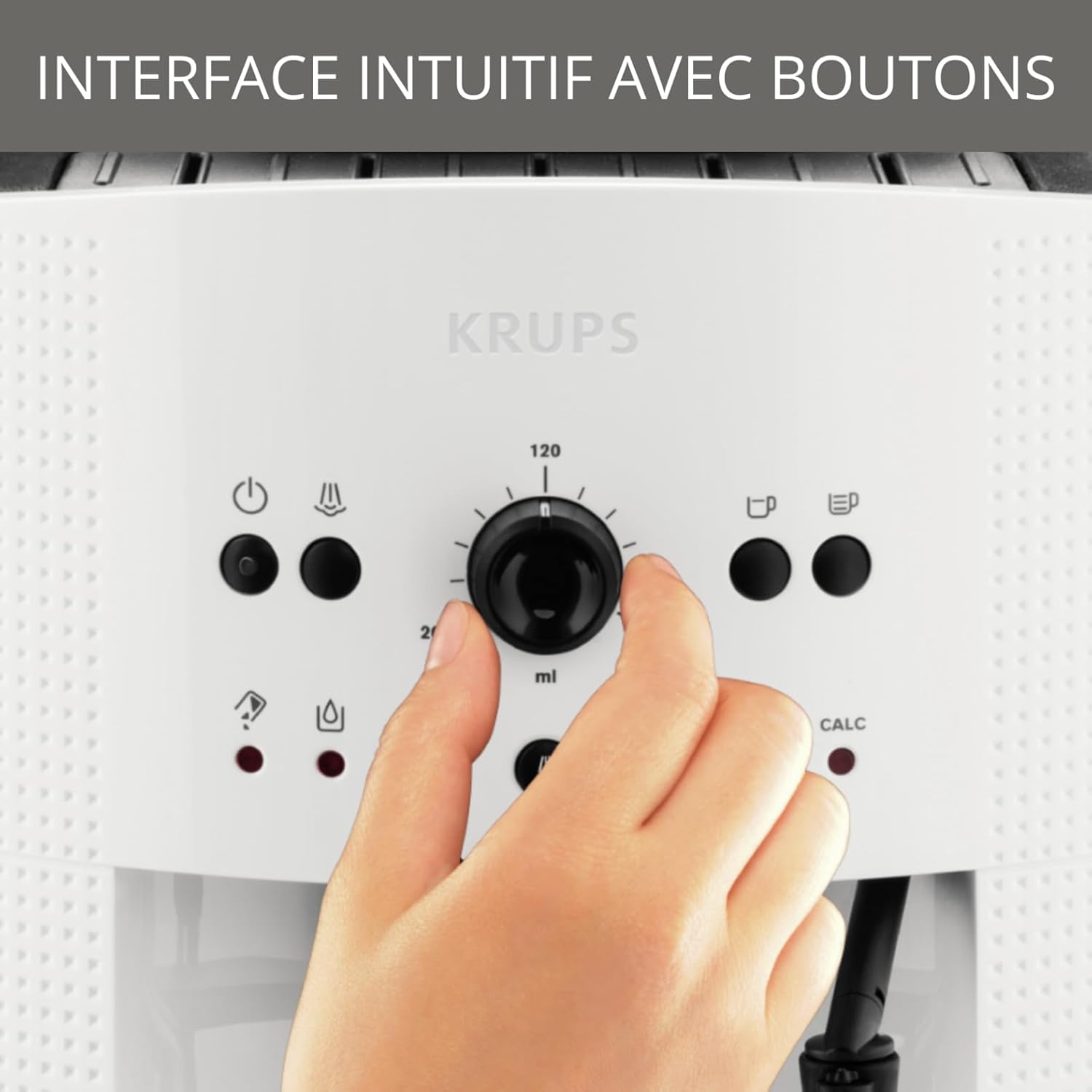 Krups Machine à café broyeur grain, 2 expresso simultanés, Nettoyage automatique, Buse vapeur Cappuccino, Essential blanche EA810570
