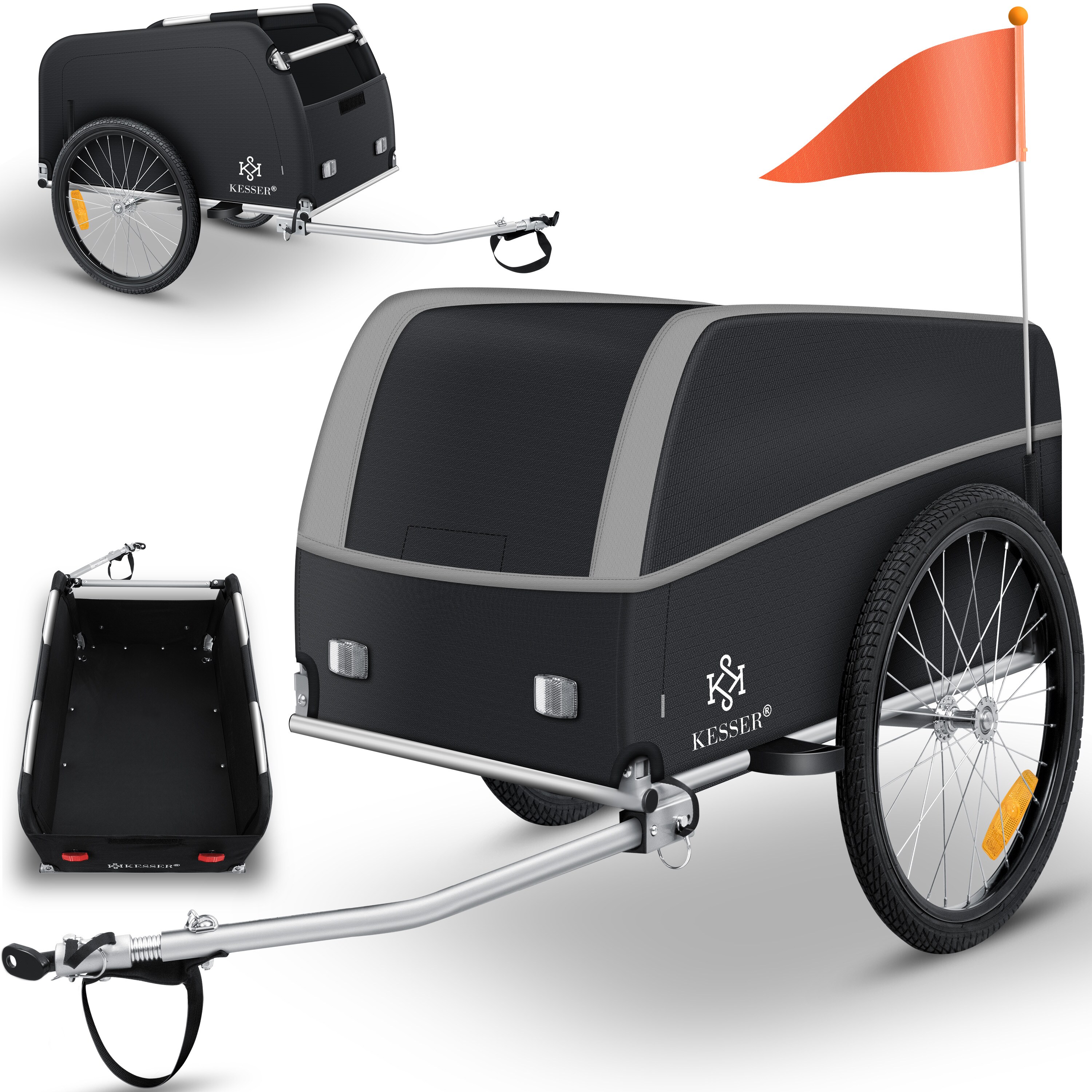 KESSER® Fahrradanhänger Lastenanhänger Transportanhänger Hochdeichsel mit Kupplung, Inkl. AbdeckungKlappfunktion Hochdeichsel Anhänge für Fahrrad Transportbox mit 120 Liter Max. 40 kg