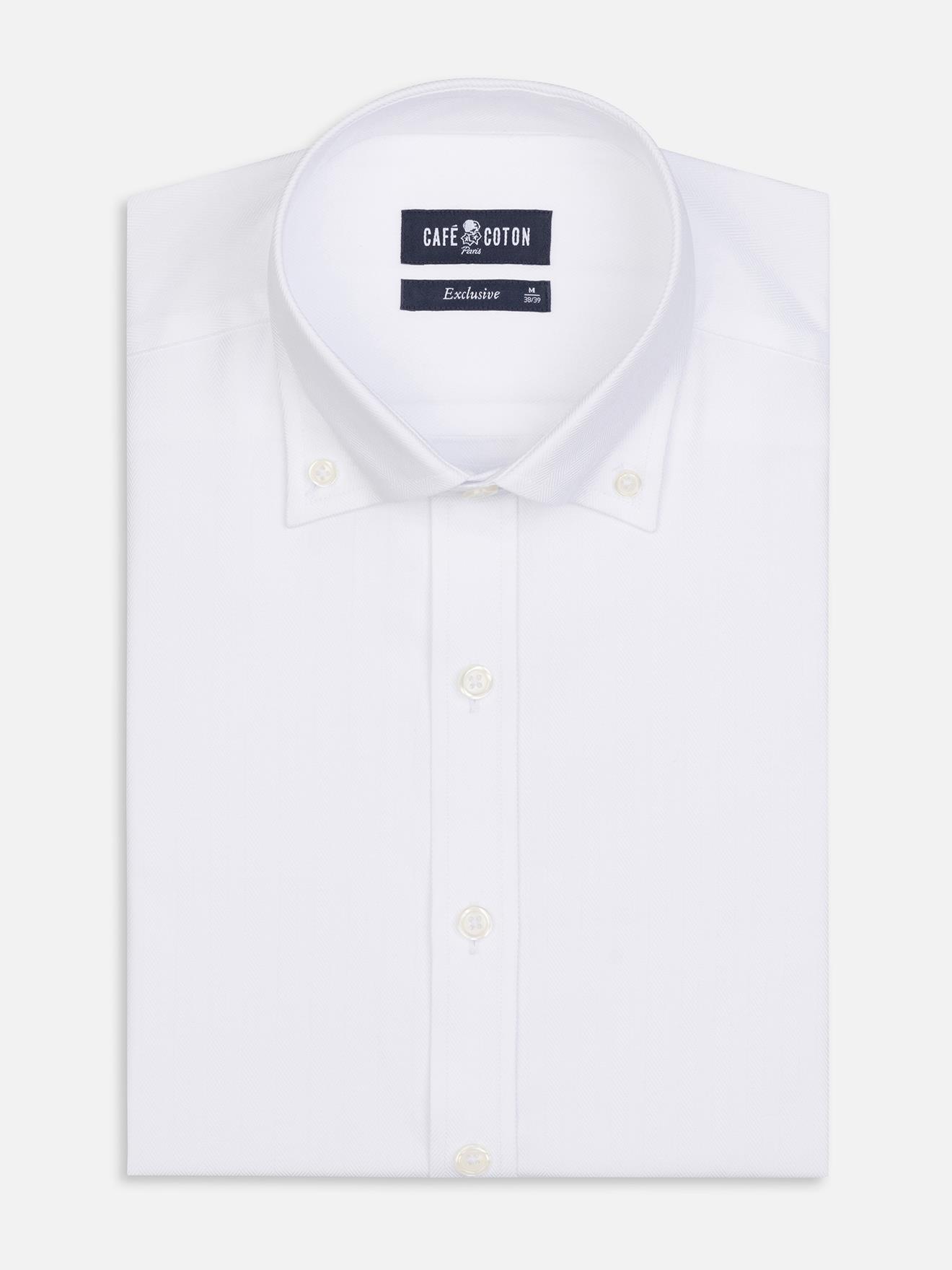 Chemise cintrée en chevron blanc - Col boutonné