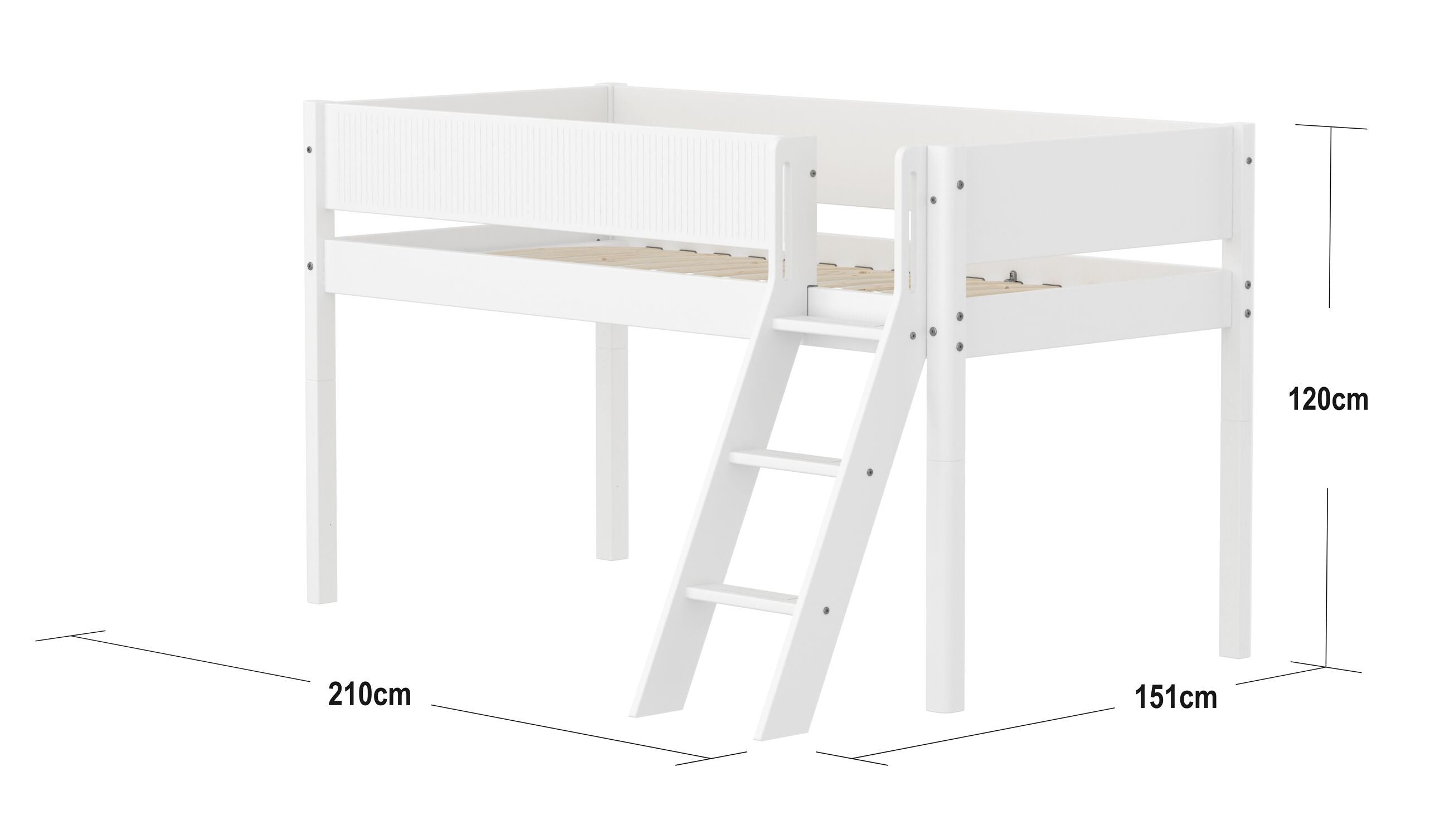 Flexa WHITE Halbhochbett - Weiss / B: 151.0 cm x T: 210.0 cm x H: 120.0 cm