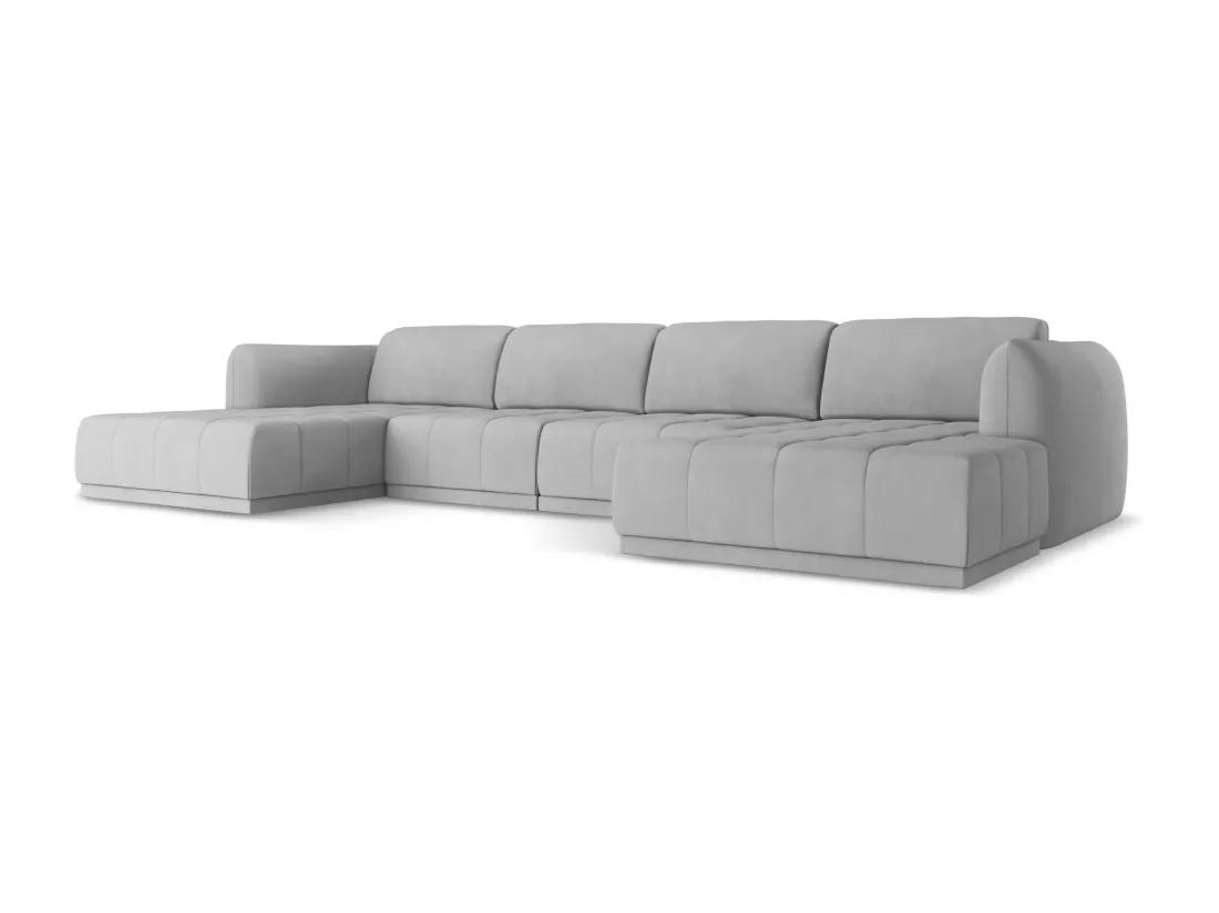 Canapé d'angle panoramique en tissu chenille - gris clair - HOKU