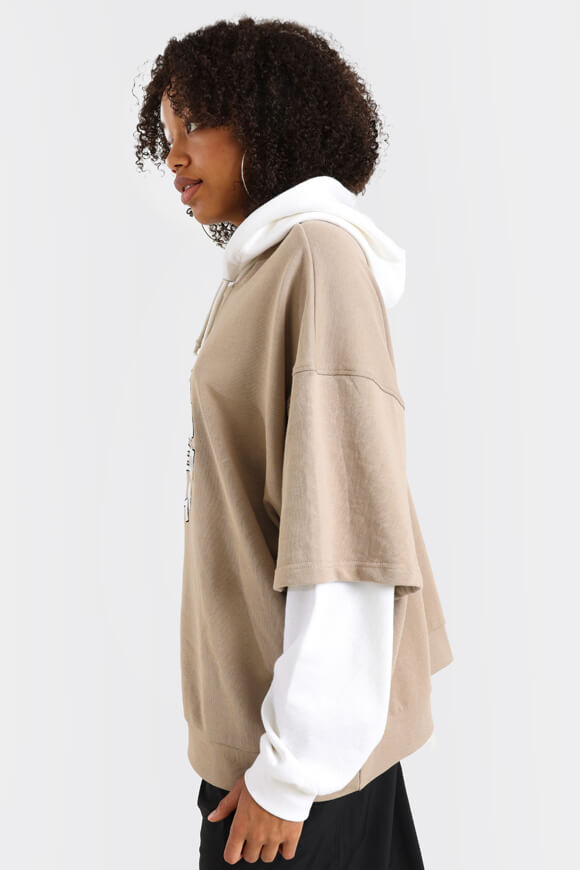 Couture Club Double Layered T-Shirt Hoodie Dames Beige/Wit