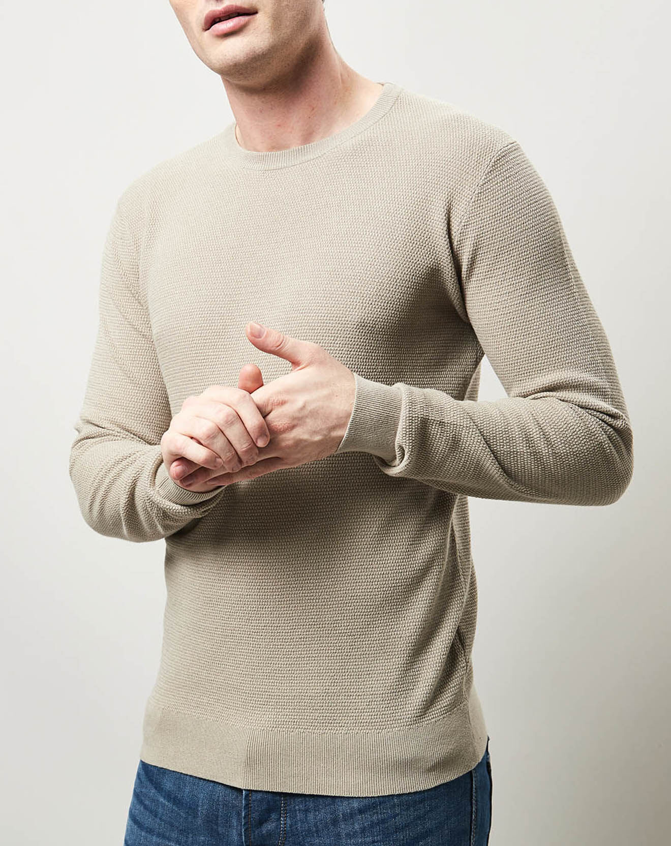Hartford Pull Honeycomb Crew beige