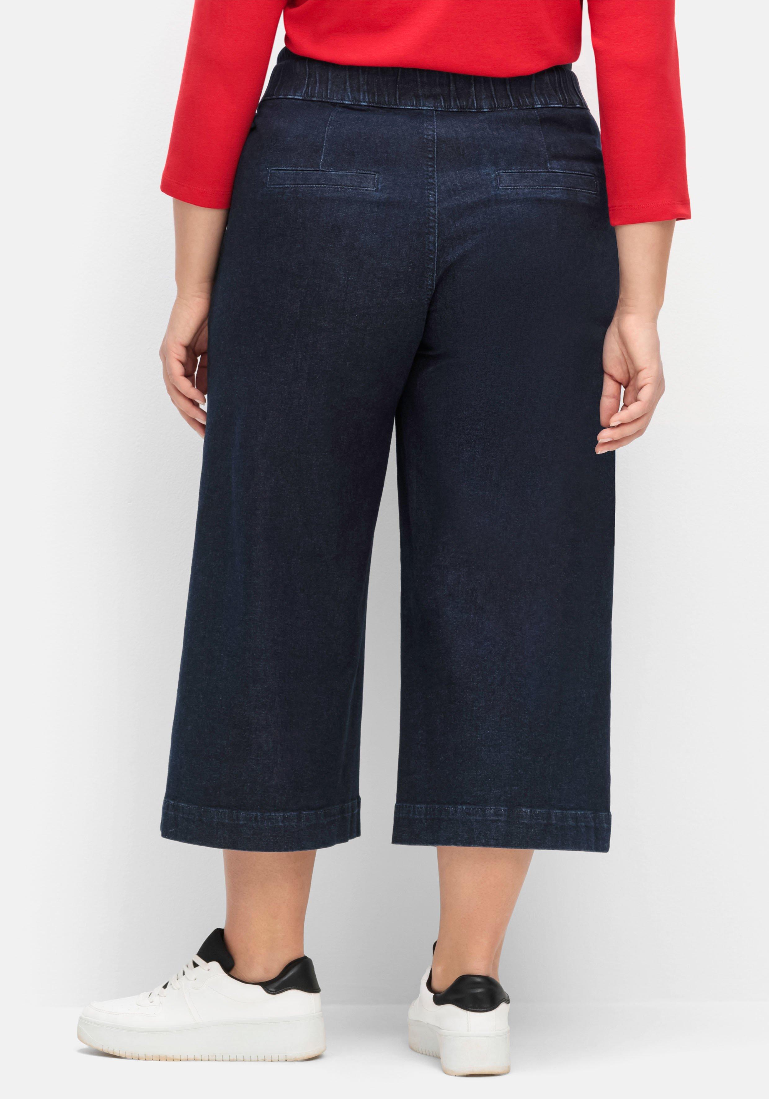 Jeans-Culotte mit High-Waist-Bund und Bindegürtel