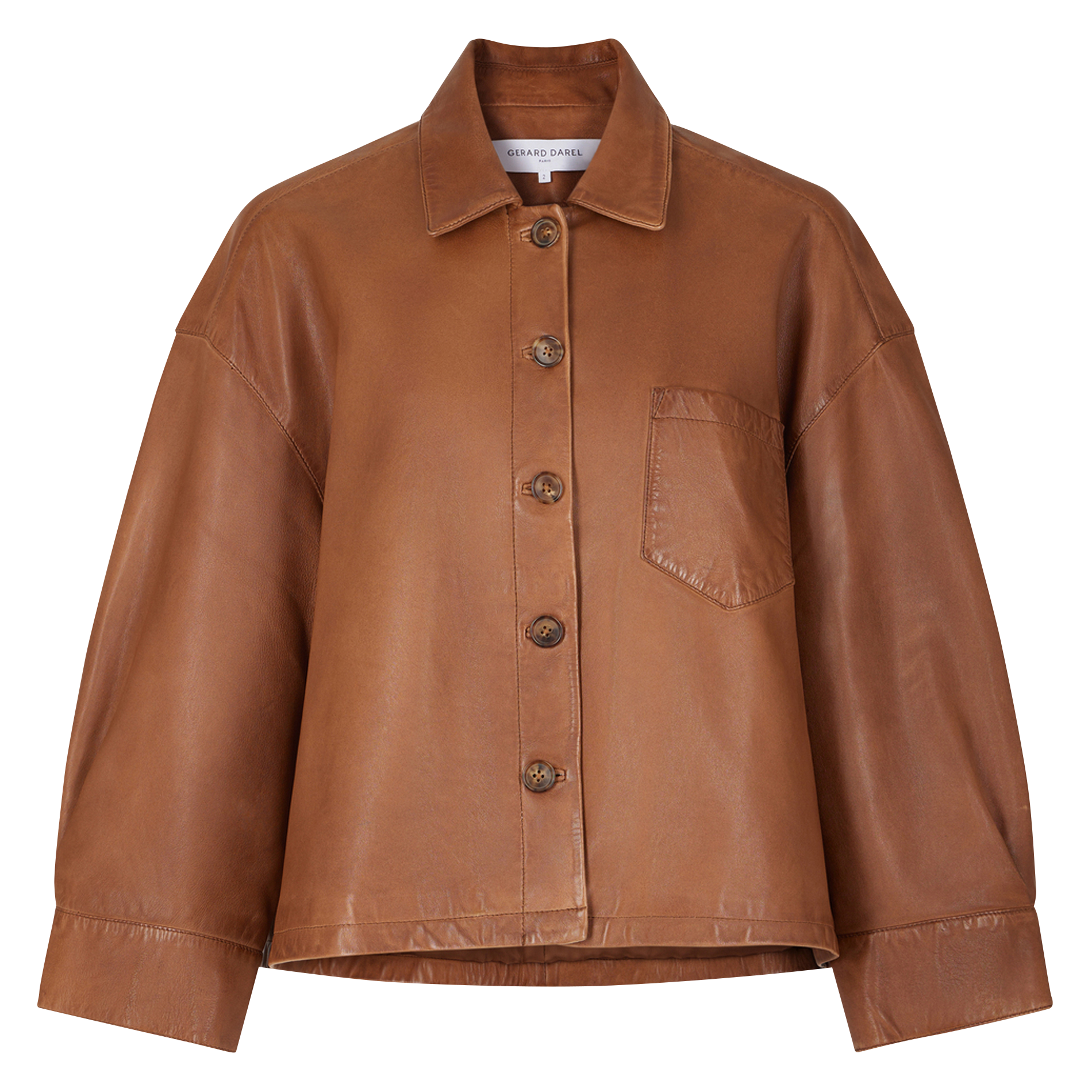 JOCYA - Veste col classique en cuir | Marron