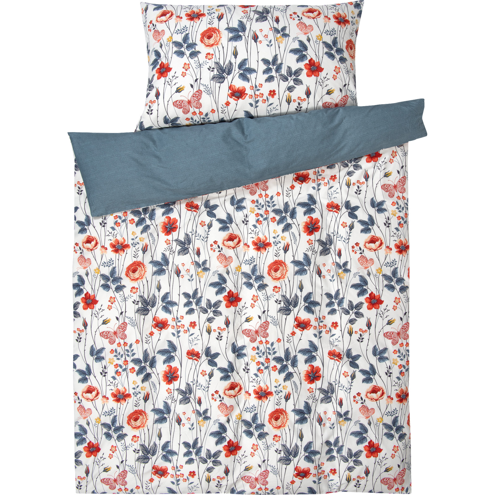Bettwäsche mit Blüten und Schmetterlingen