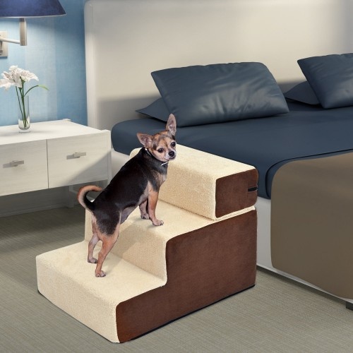 Escada para gatos PawHut de 3 degraus, marrom e bege