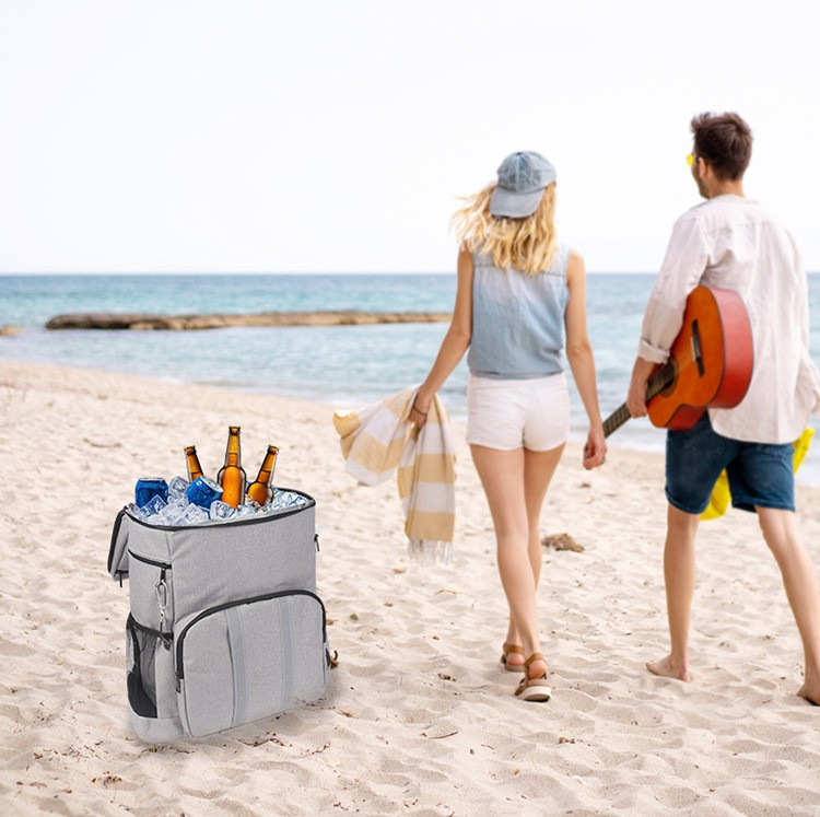 (20L) Picknick Thermo Rucksack Kühltasche Isolierrucksack mit Flaschenöffner - Grau