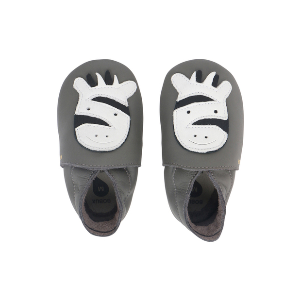 Chaussons en cuir Soft Soles Zèbre Gris S - BOBUX