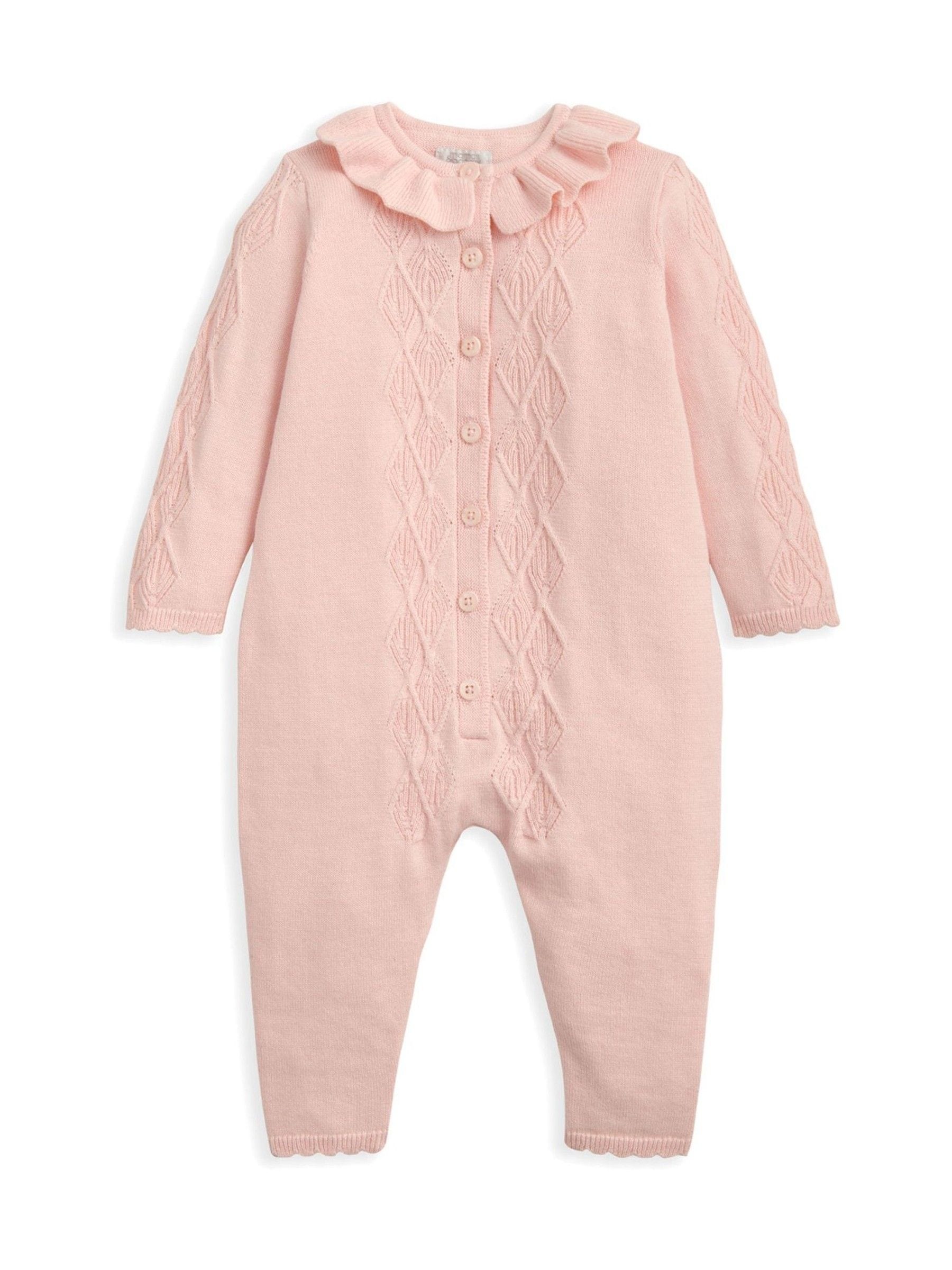 Mamas & Papas Diamond Stitch Knitted Romper with Frill Collar