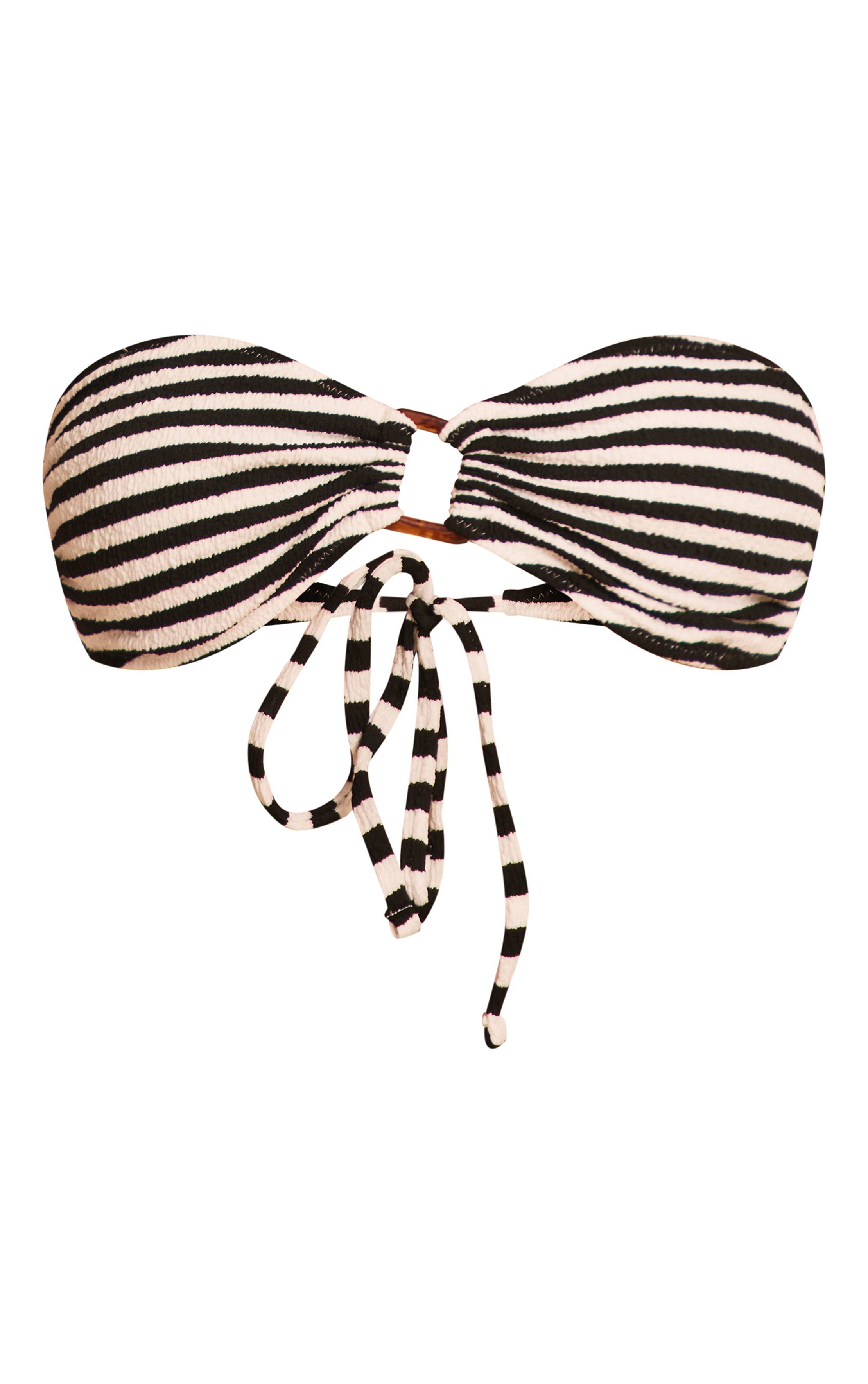 Noir Haut De Bikini Bandeau À Rayures Texturées