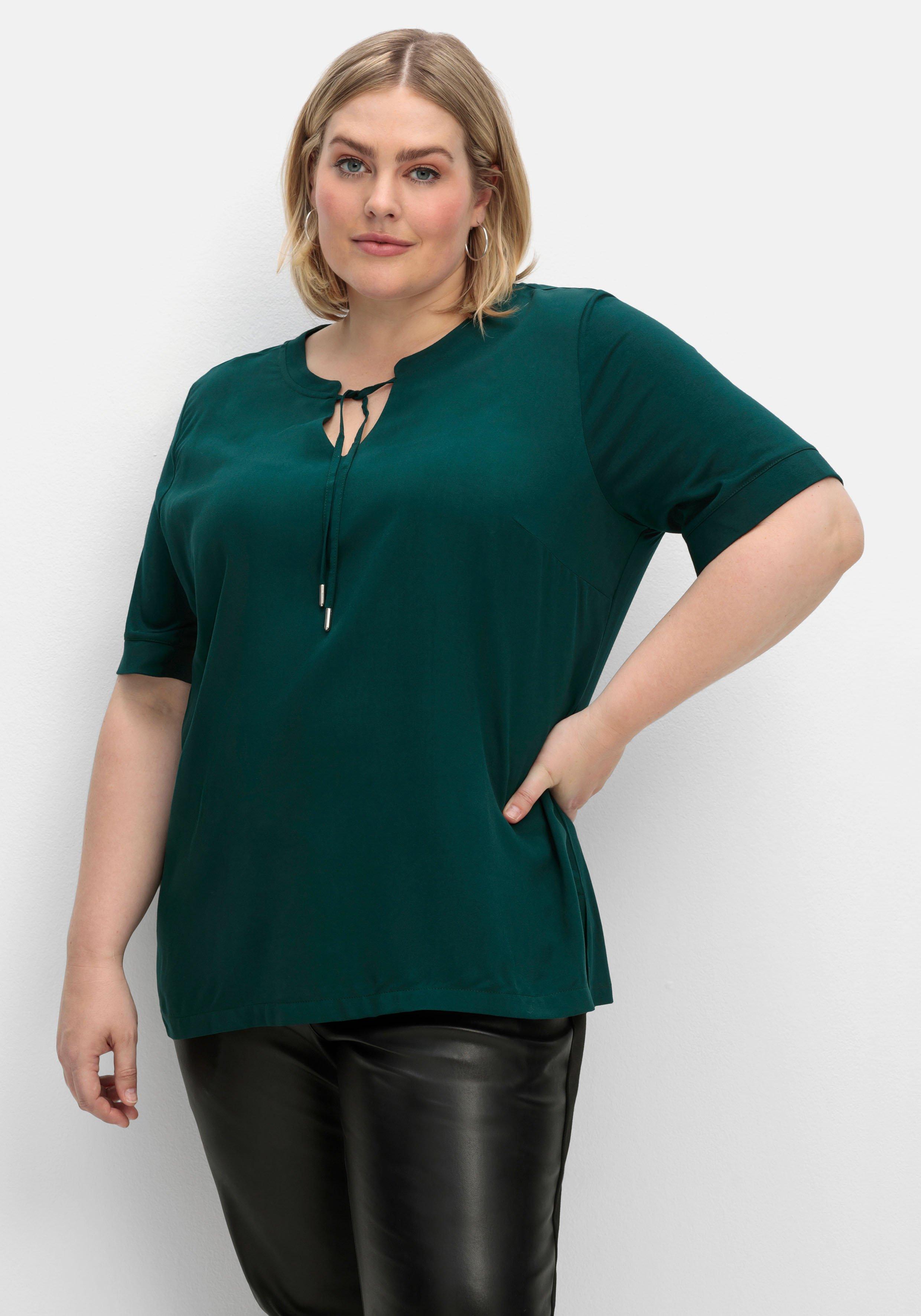 Shirt im Material-Mix, mit Bindeband am Ausschnitt