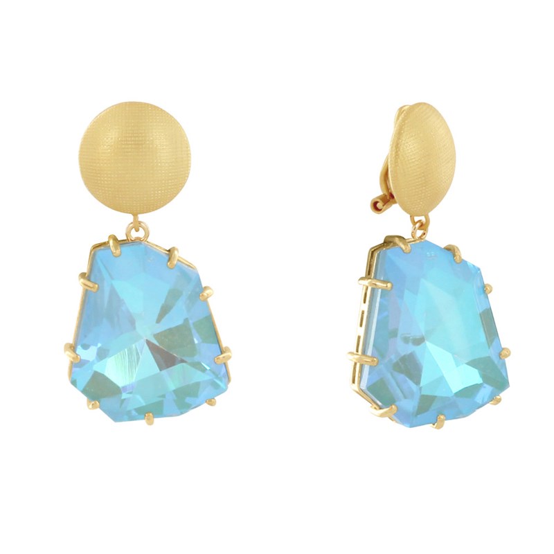 Boucles d'Oreilles Clip Gaufré Métal Doré et Gros Strass