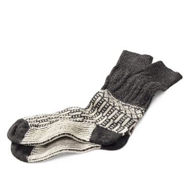 Socke Jacquard lang, Anthrazit-Ecru