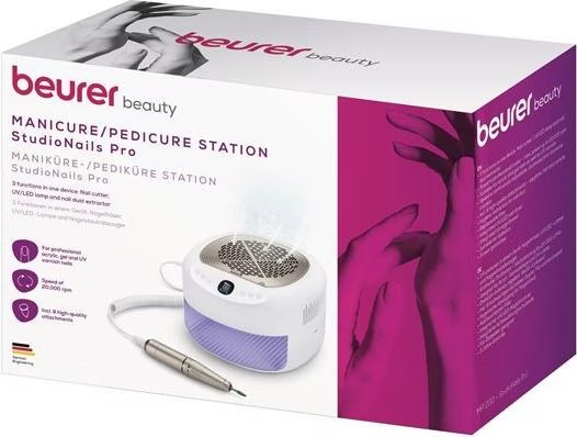 MP 200 (3in1) StudioNails Pro Nagelfräse LED UV Nagellampe Nagelstaubsauger Polierwerkzeug Maniküre Pediküre Station (10430) - Weiss / Silber