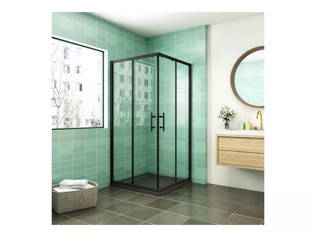 Cabine de douche 90x90x200cm cabine de douche coulissante en verre anticalcaire et le modèle noir mat Hauteur 200cm