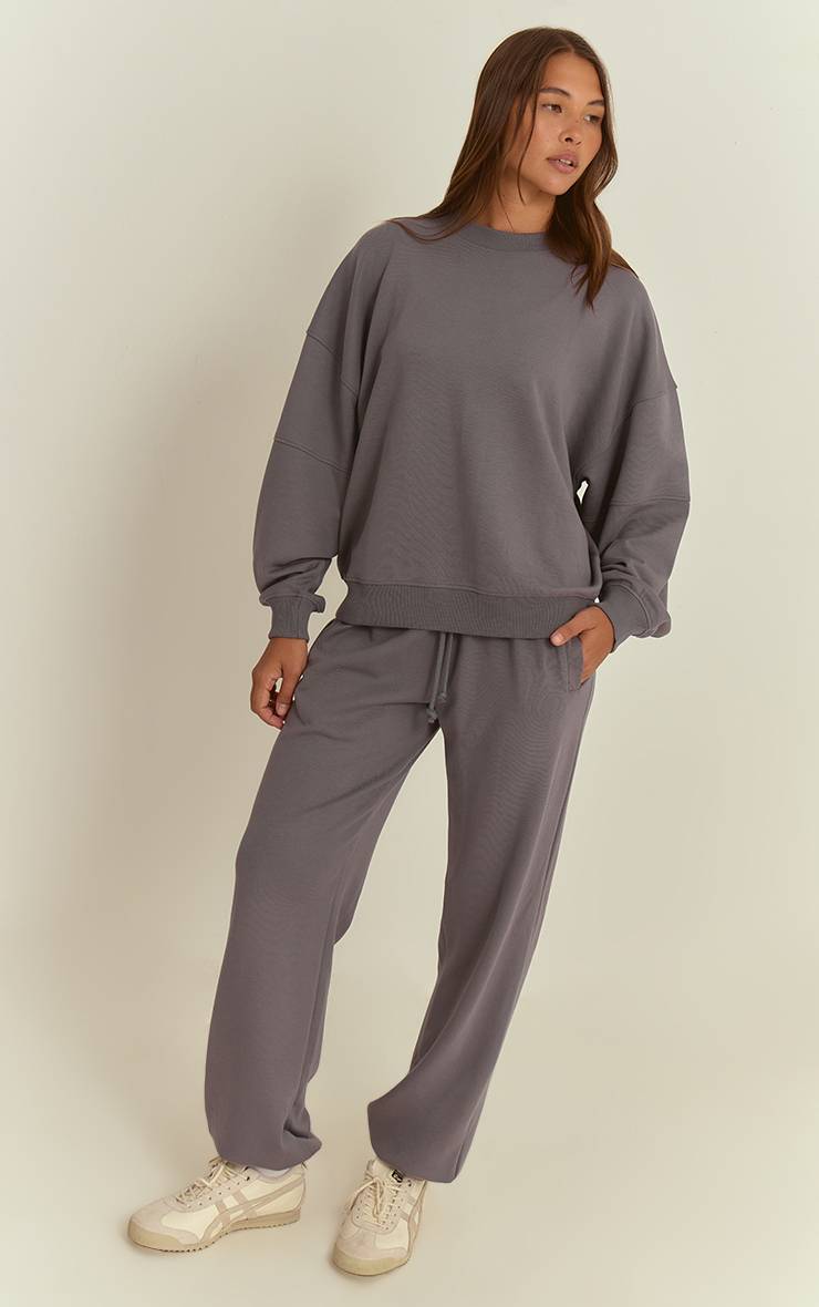 Charcoal Grey Sweat-shirt Ras Du Cou En Jersey Interlock