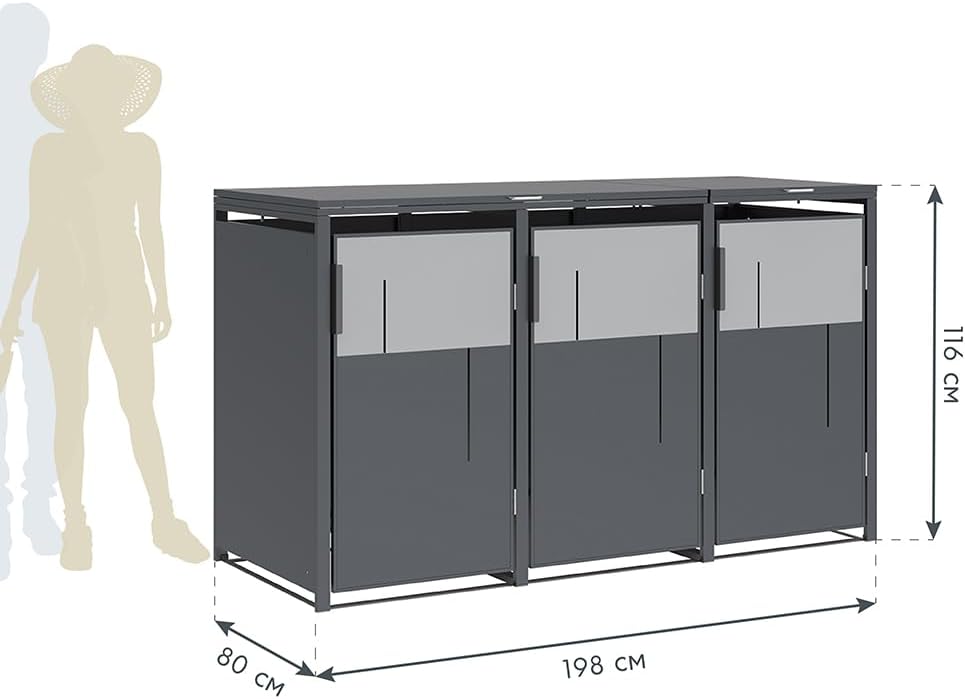 Westmann Tonus 3 | Mülltonnenbox 3er aus Metall | 3x240 L | verzinkt & pulverbeschichtet | mit Gasdruckfedern & Magnetverschluss | Anthrazit