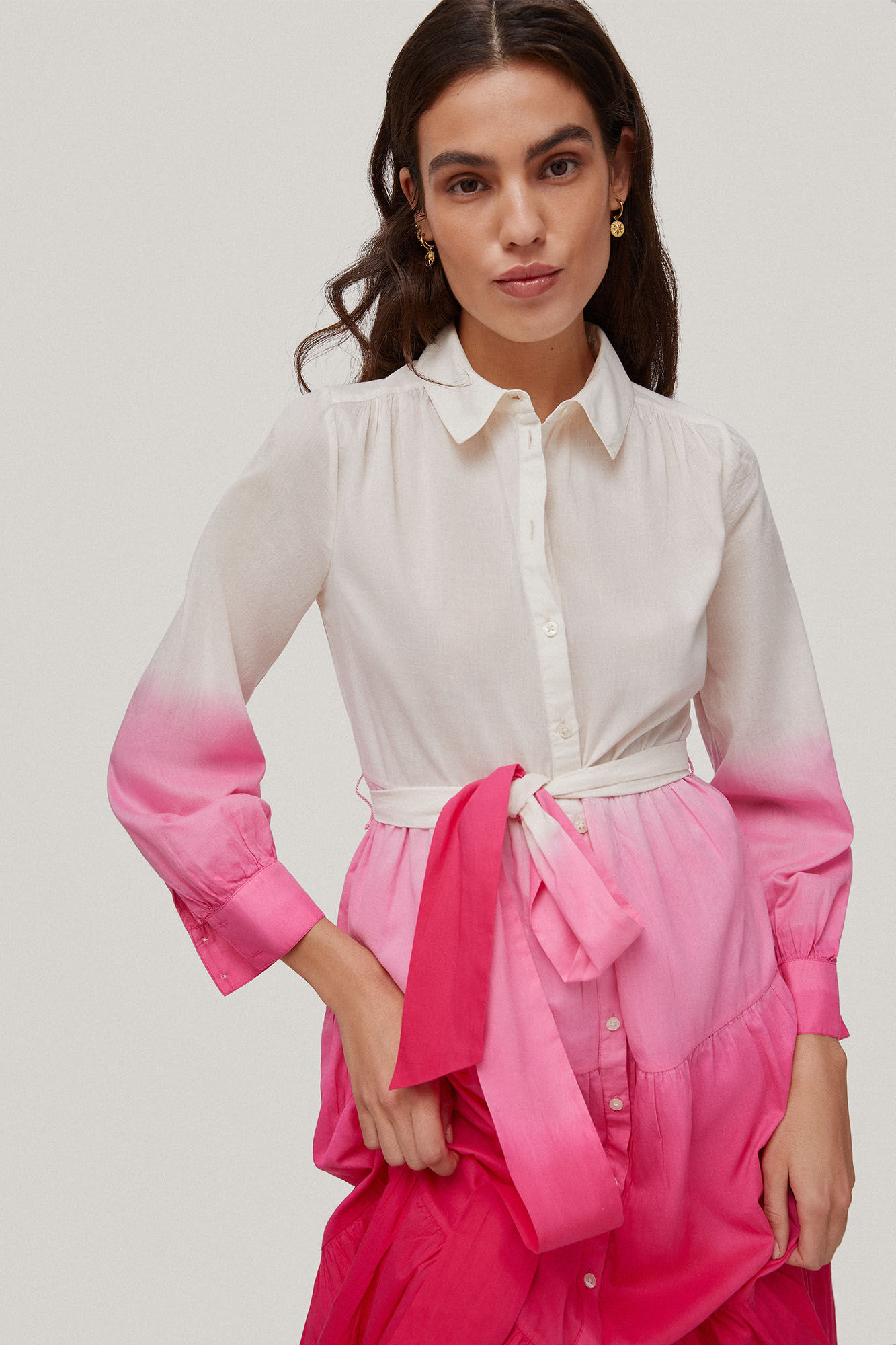 Vestido camisa tie-dye - Rosa