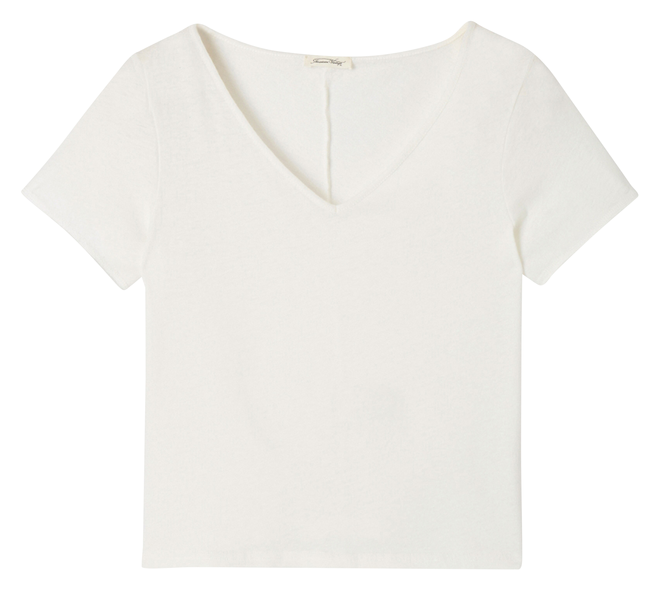 AKSUN - Tee-shirt court à col V en coton| Blanc