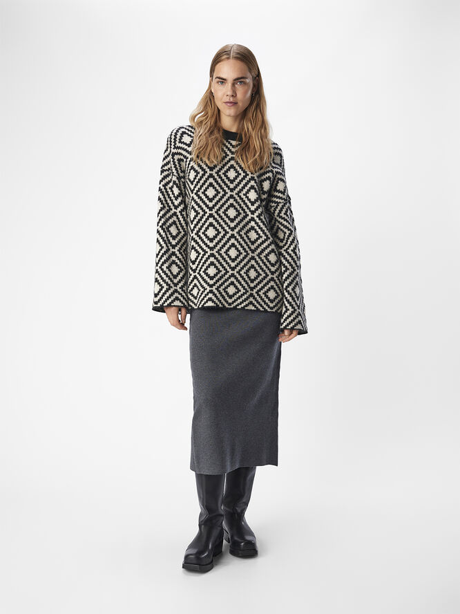 Object OBJDIANA LO L/S KNIT PULLOVER NOOS Black/sandshell multi col