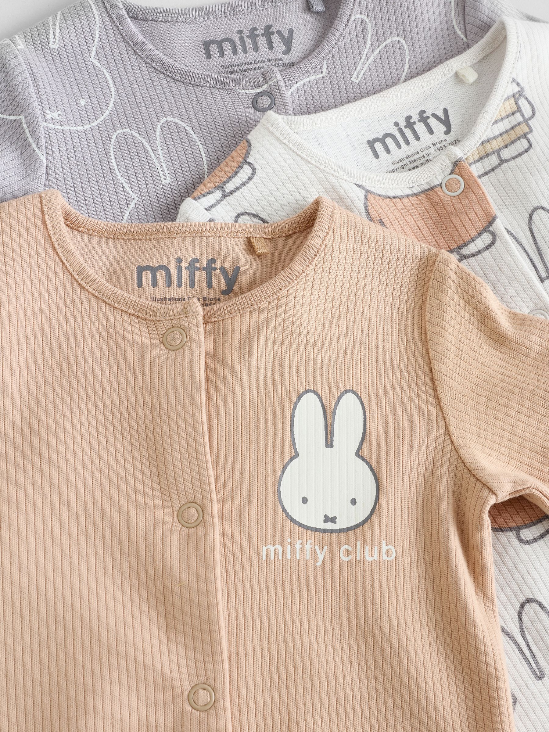 Neutraal - Miffy Baby Slaappakken 3 Verpakking (0mnd -2jr)