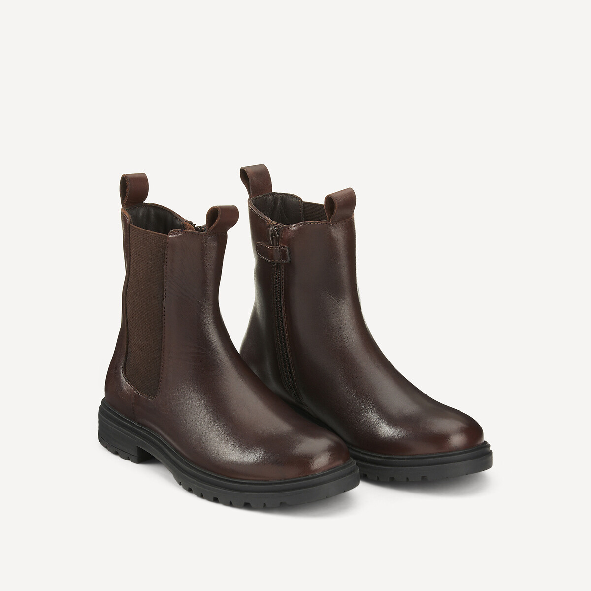 COLEÇÃO LA REDOUTE<br>Botas de cano curto em couro, com zíper