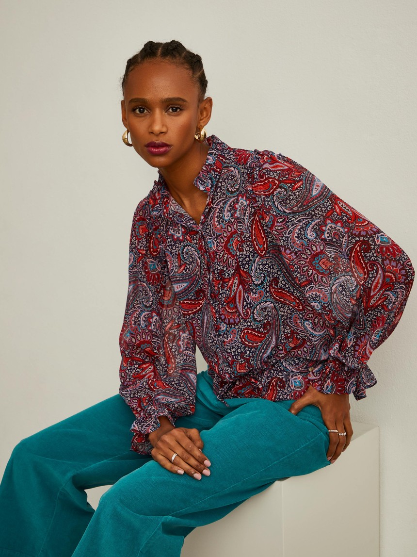 Blusa semitransparente com padrão cornucópias