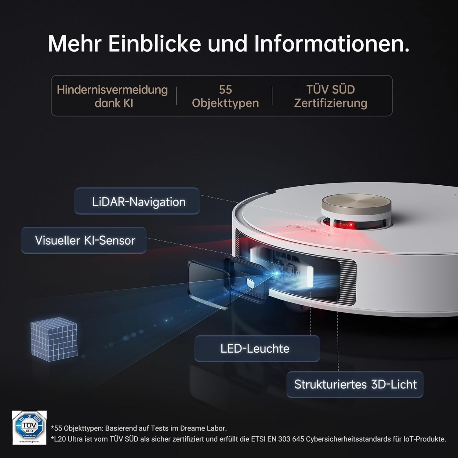 dreame L20 Ultra Roboter Staubsauger mit MopExtend-Technologie, Moppentfernung, anheben der Wischmopps, AI Action, 7000 Pa Saugroboter mit selbstreinigender Basisstation für Teppiche und Hartböden