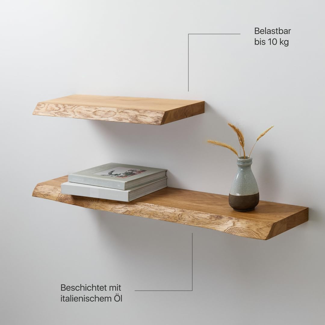 BestLoft Wandregal Board Regal Wand Schweberegal Holzregal Bücherregal Wandregal Holz kleines Regal Küchenregal Wand Shelf Schweberegal Eiche mit Baumkante Naturkante (160cm)