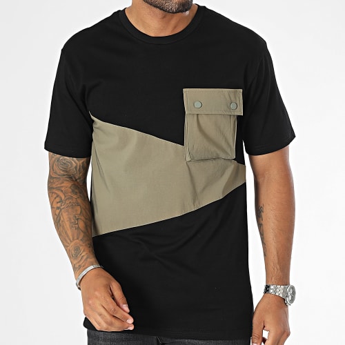 Tee Shirt Poche Noir Vert Kaki