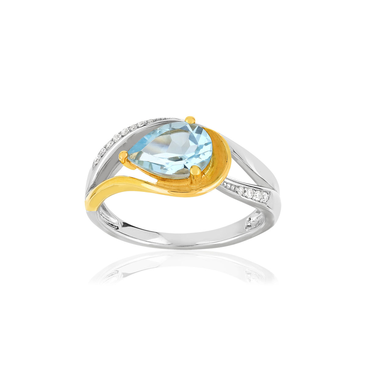 Bague 2 ors 375 topaze taille poire et diamants