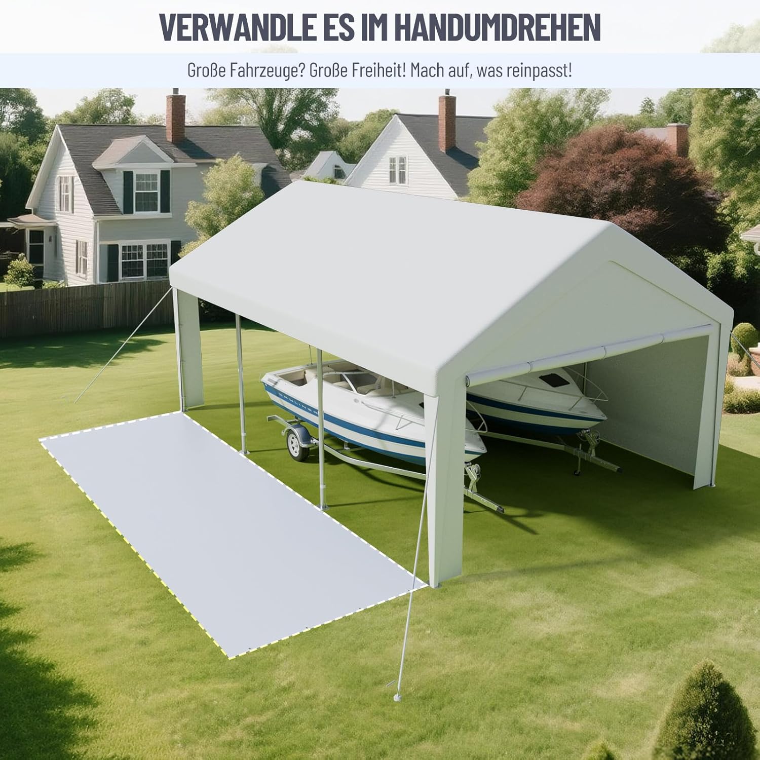 Pavillon mit 2 Seitenwände & 2 Eingänge, Schaffen eine Temporäre Raumlösung, 4x6 m XXL Zeltgarage Lagerzelt Weidezelt Gerätezelt Winterfest Windschutz Wasserdicht UV-beständig, Stahl & PE (Weiß