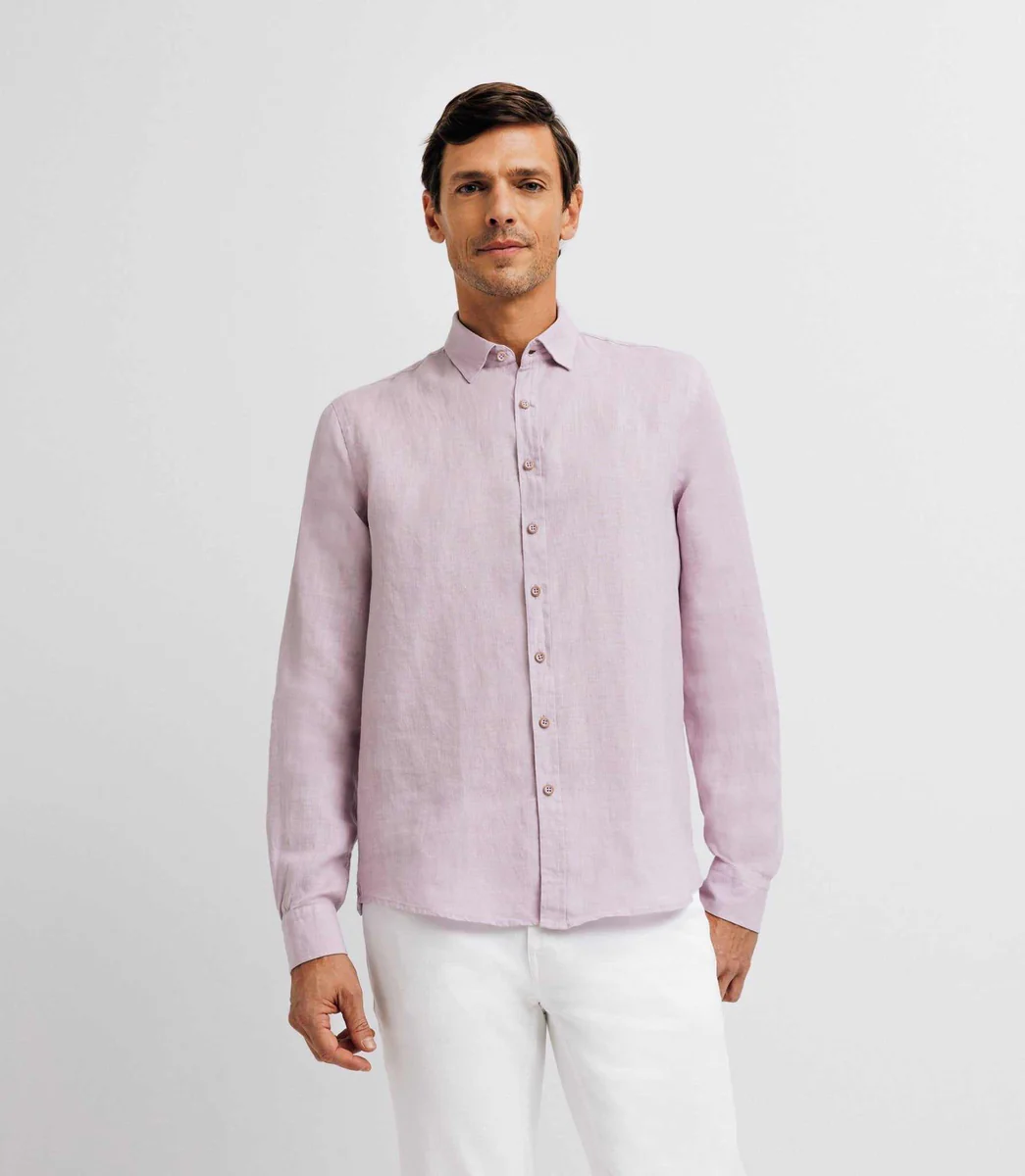Chemise unie en lin parme