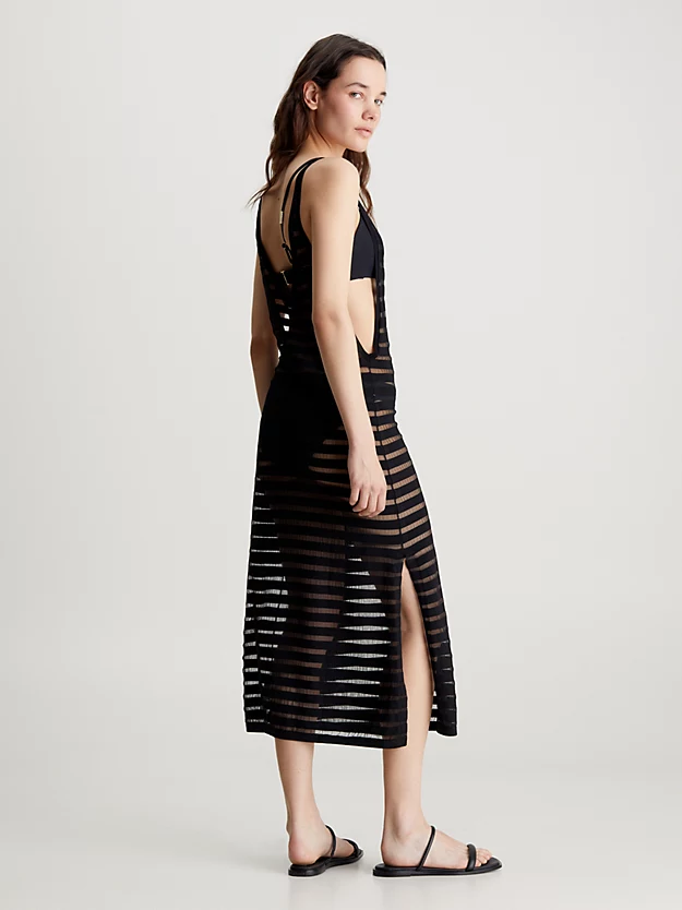 Vestido de praia listrado em malha transparente