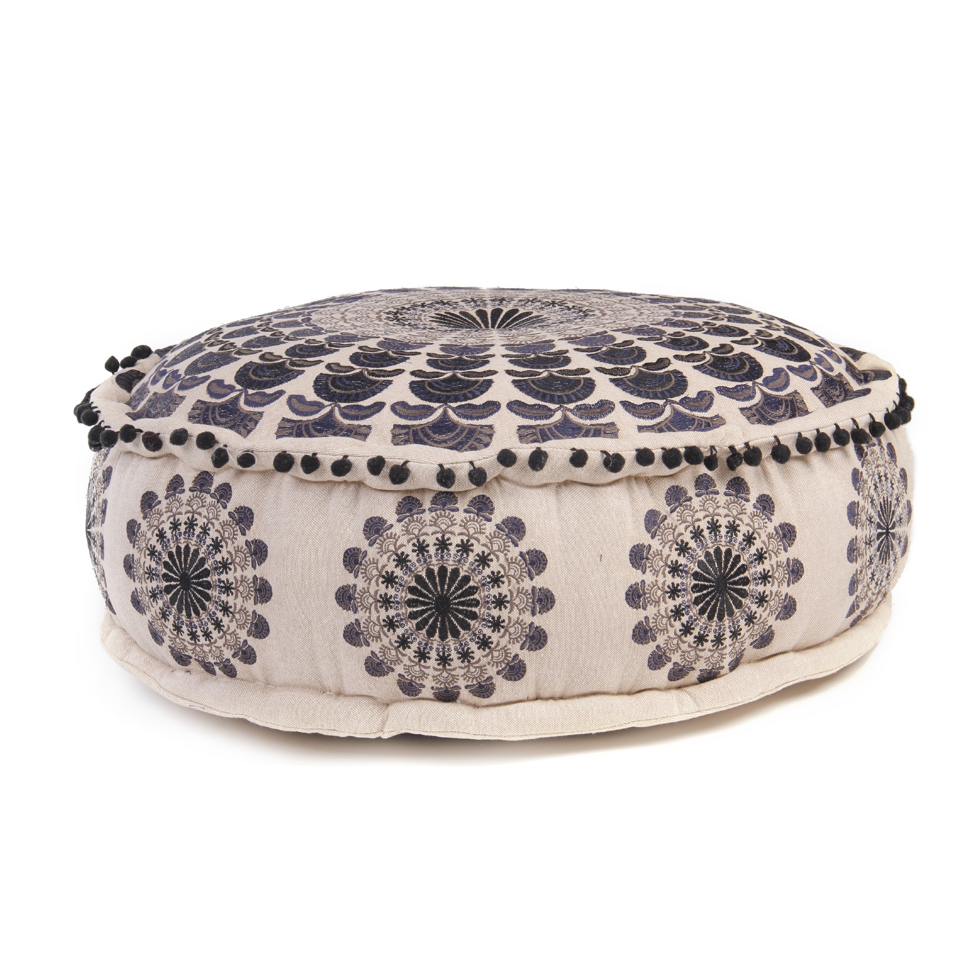 Sitzpouf 'Bundi', beige, blau, Ø 60 cm, H 20 cm von fischer's lagerhaus