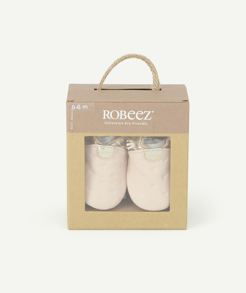 ROBEEZCHAUSSONS BÉBÉ ROSE EN CUIR AVEC VOLANTS OR