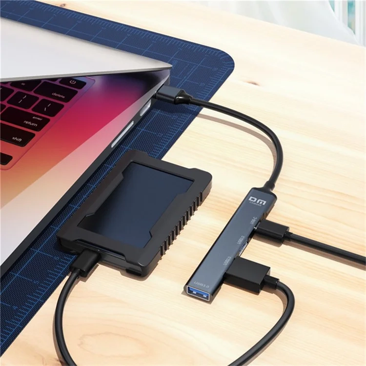 4in1 USB-C Multiport Adapter HUB Dockingstation mit 1x USB 3.0 / 2x USB 2.0 / 1x USB-C Ladeanschluss - Grau