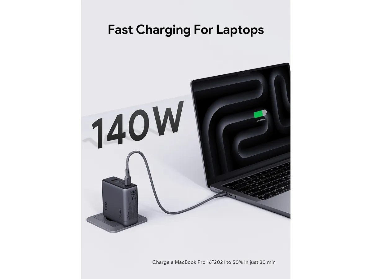 (140W) Comet Mix USB A / 3x USB C GaN Ladegerät Netzteil Power Delivery (PA-C6) - Grau