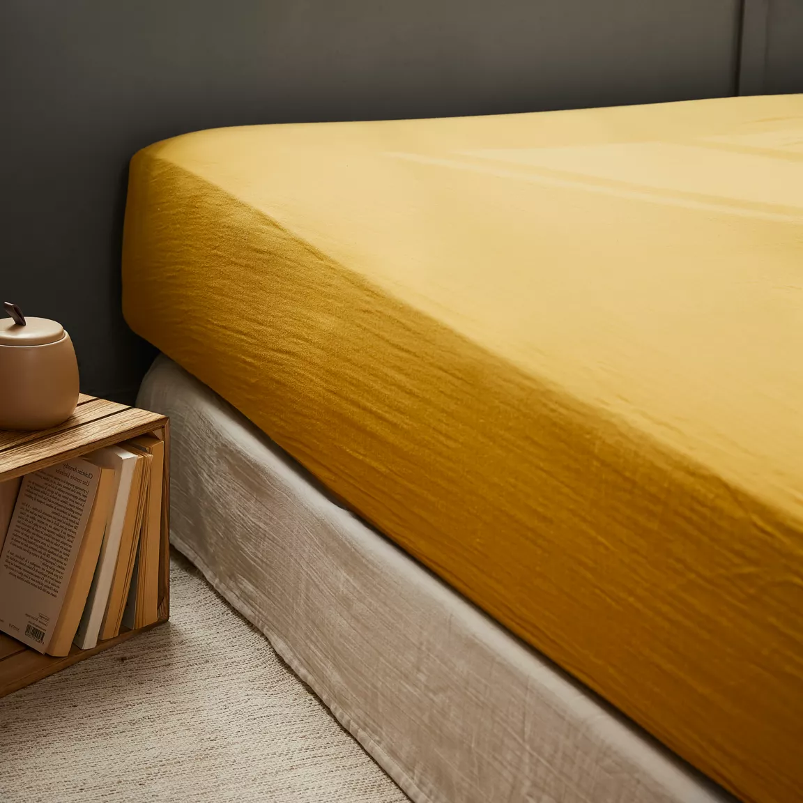 Drap housse gaze de coton (140 x 190 cm) Gaïa Jaune safran