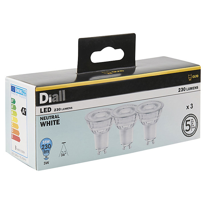 3 ampoules LED GU10 spot Diall 3W=35W blanc neutre