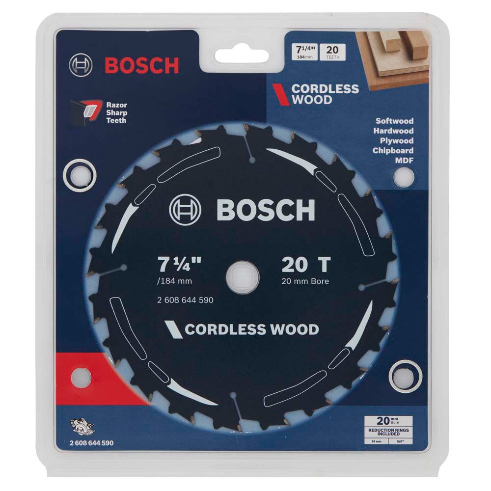 BOSCH 184mm 20T TCT Circular Saw Blade for Wood Cutting - CORDLESS WOOD