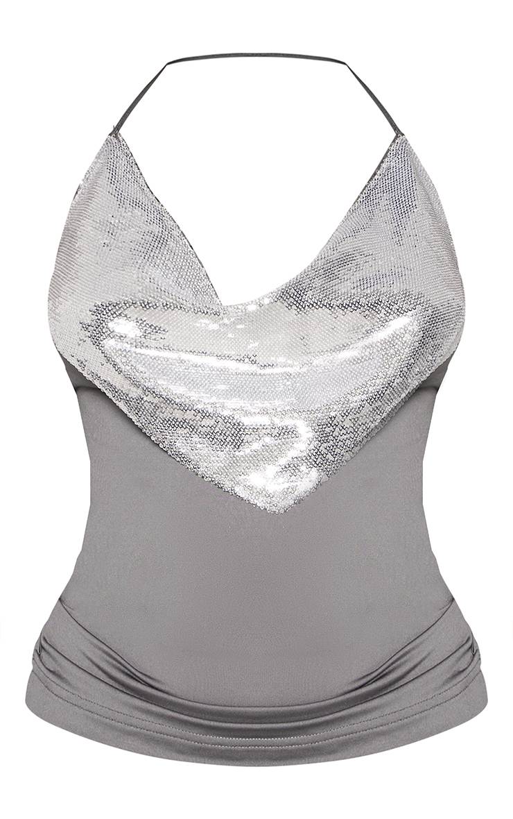 Gris Haut Dos Nu À Col Bénitier Et Sequins