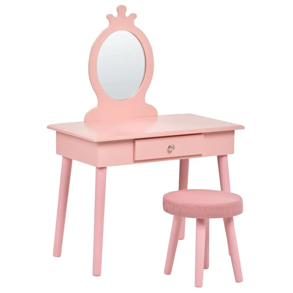 MARGIE - Kinderkaptafel met krukje - Roze - MDF