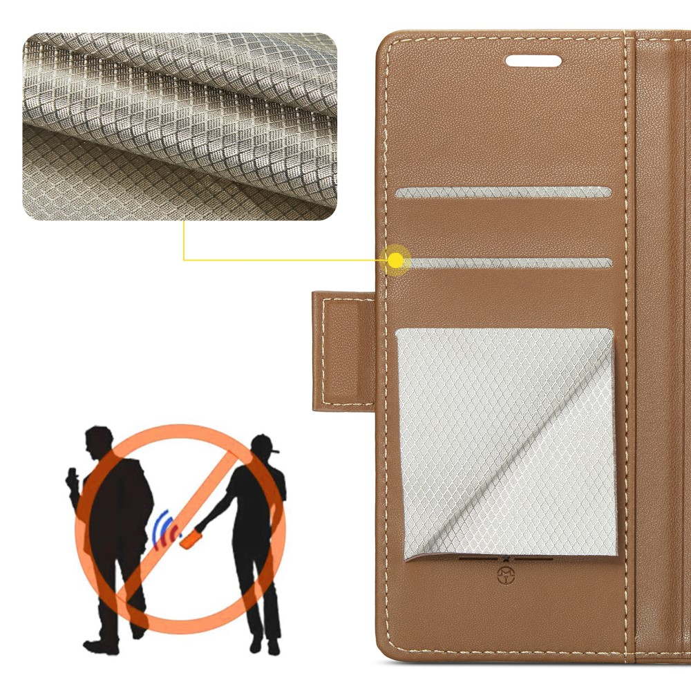 iPhone 16 Leder Tasche Flip Wallet Etui mit Kartenfächern Litchi Look (RFID Schutz) - Braun