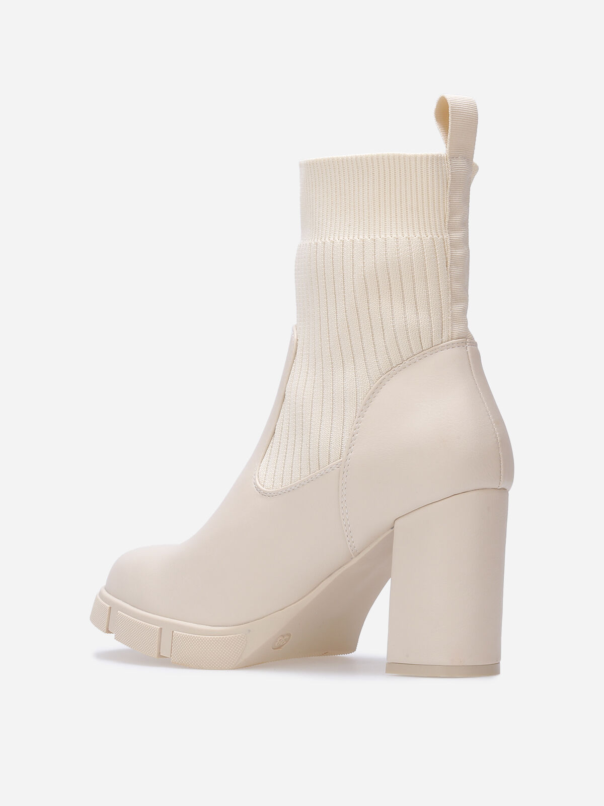 Bottines bi-matières à plateforme texturée- Beige