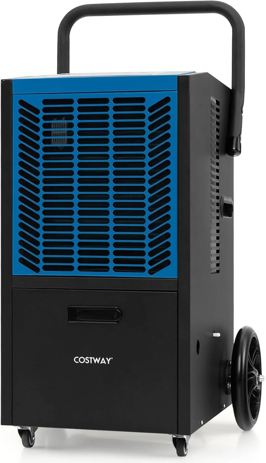 COSTWAY 66 L/Tag Luftentfeuchter, Bautrockner mit Pumpe & Ablaufschlauch, Industrie Trocknungsgerät mit 24H Timer & 4 Rädern für Keller, Lager, Baustelle (blau)