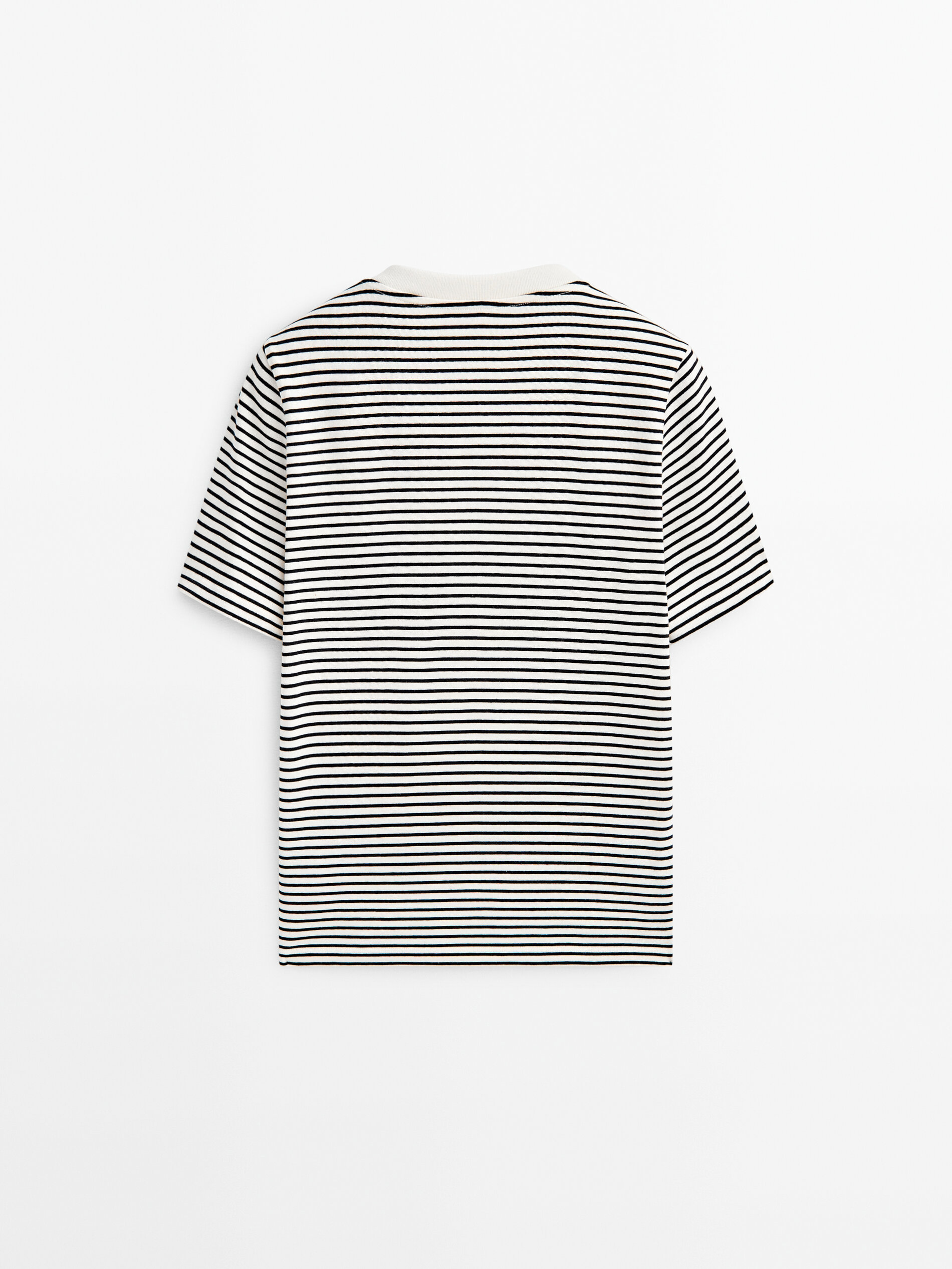 Camiseta rayas cuello pico contraste algodón - CRUDO