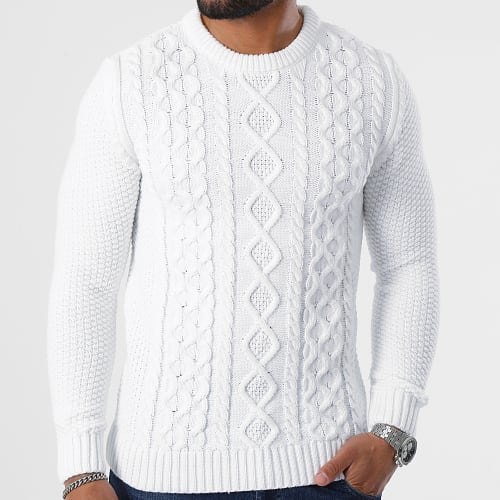 Pull Col Rond Torsades 0184 Blanc